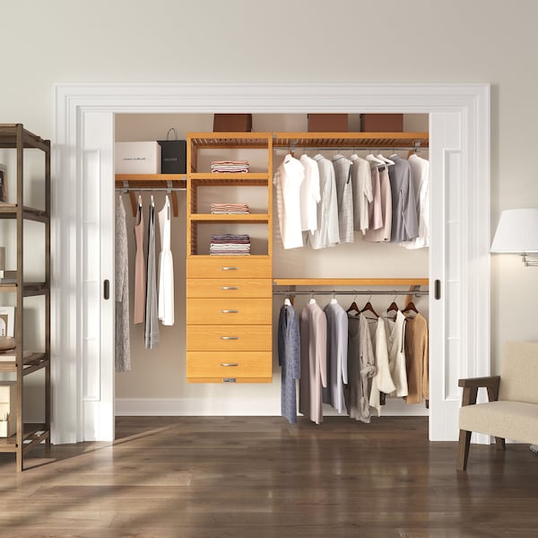 John Louis Home Solid Wood Walk-In Closet System with 5 Drawers Honey Maple JLH-308 - main
